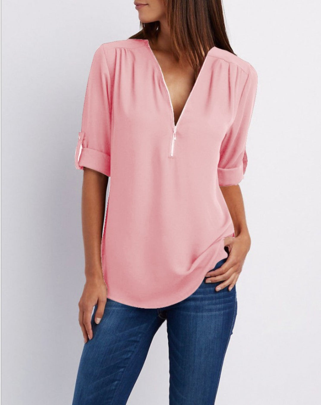 EB | V-Ausschnitt plus Größe Frauen ärmellos Chiffon Shirt