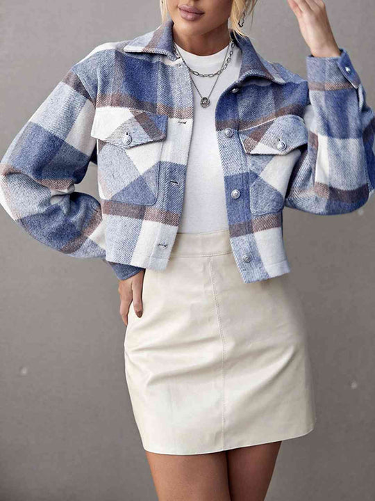 EB | Karierte Kragenknopf Jacke