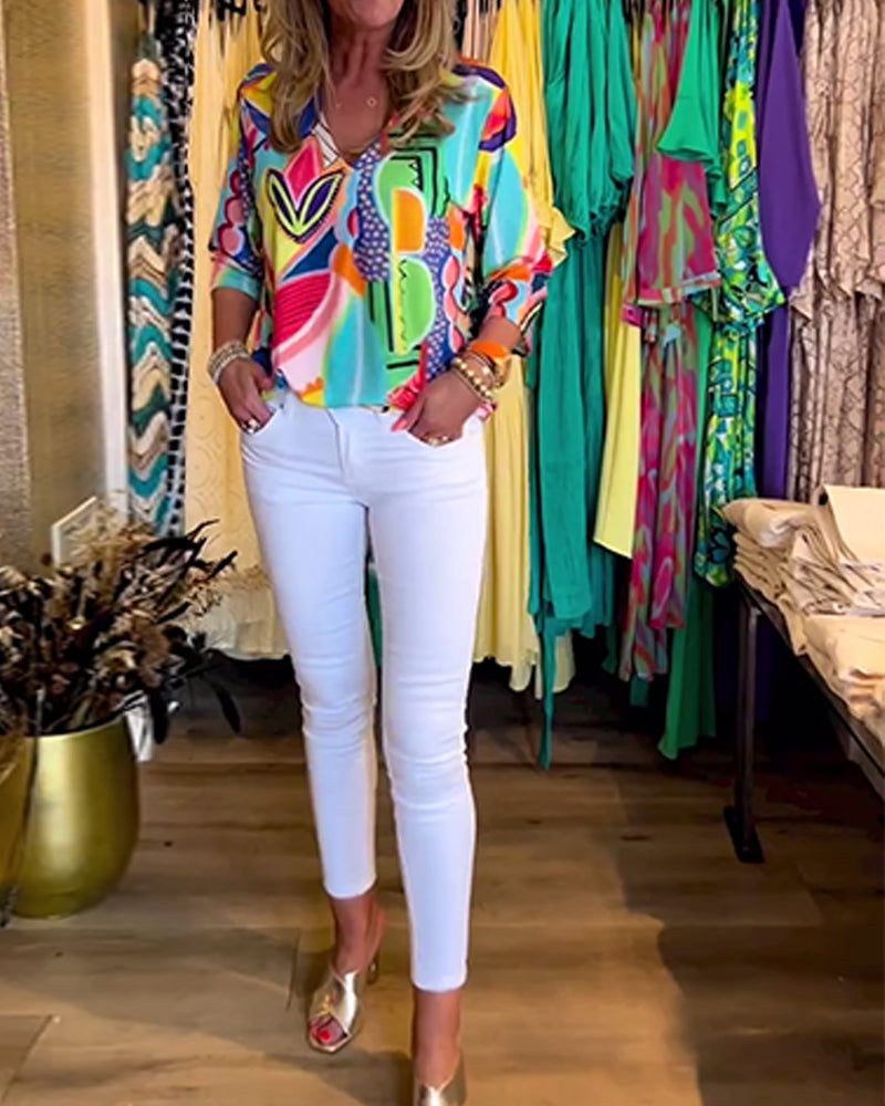 EB | Bunte Langärmlige Bluse mit Print