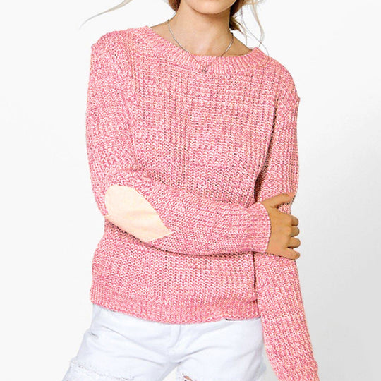 Damen Pullover mit herzförmigen Ellbogenpatches und lässiger Struktur EB