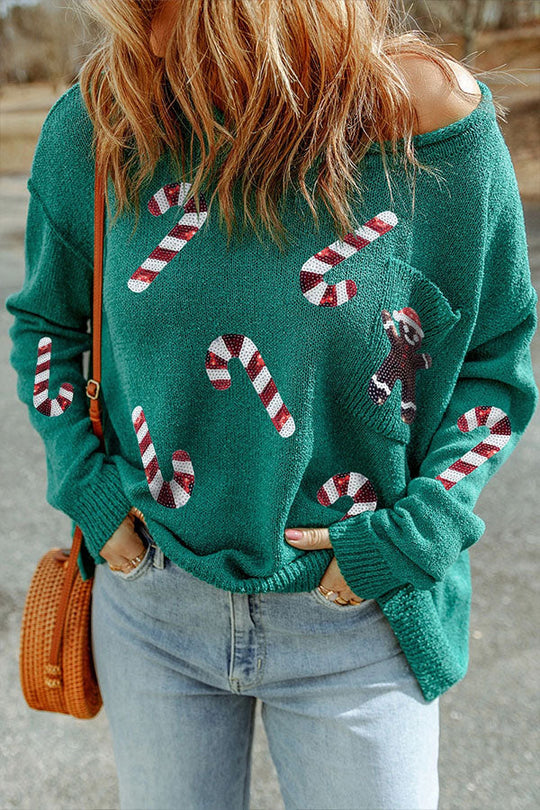 EB | Pailletten Weihnachtsgrafik Pullover Sweatshirt