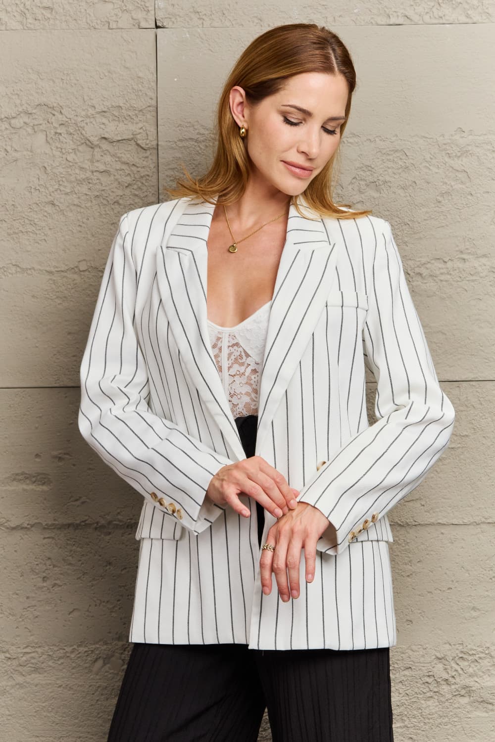EB | Gestreifter Reverskragen Langarm Blazer