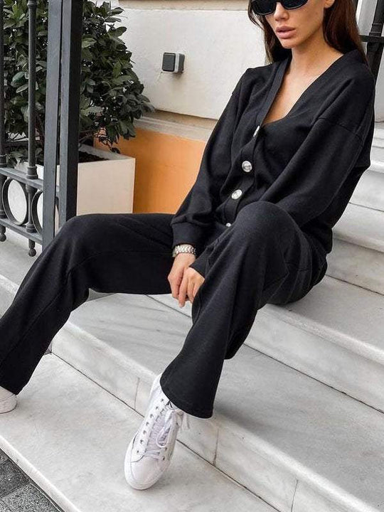 EB | lässiges V-Ausschnitt Pullover- und Hose-Set