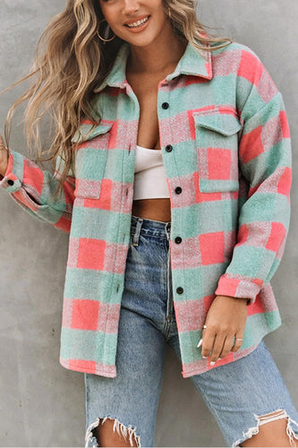 EB | Karo Farbblock Freizeit Übergroße Jacke
