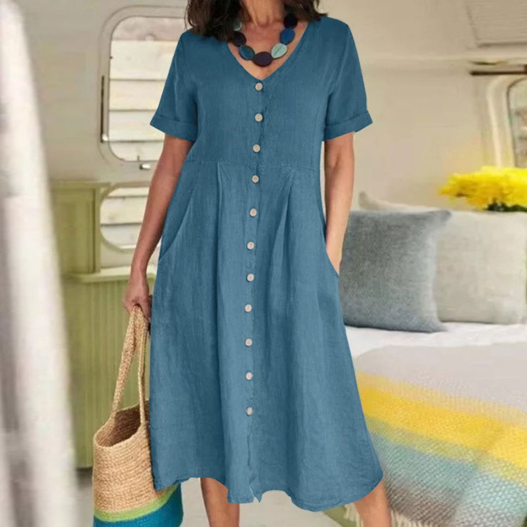 EB | Lockeres Kleid aus Baumwolle und Leinen mit hoher Taille