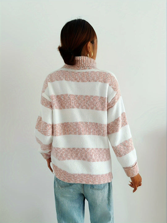 EB | Strickpullover mit Rollkragen Acrylmischung Gestreiftes Muster