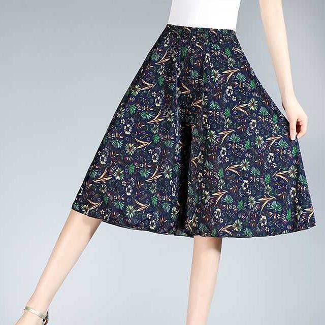 EB | Damen Chiffon Culottes mit Breiten Beinen und Hoher Elastischer Taille