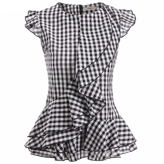 Damen Fließendes Karokleid mit voluminösem Rüschensaum EB