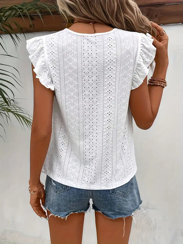 EB – vintage-t-shirt mit rundhalsausschnitt und rüschenbesatz