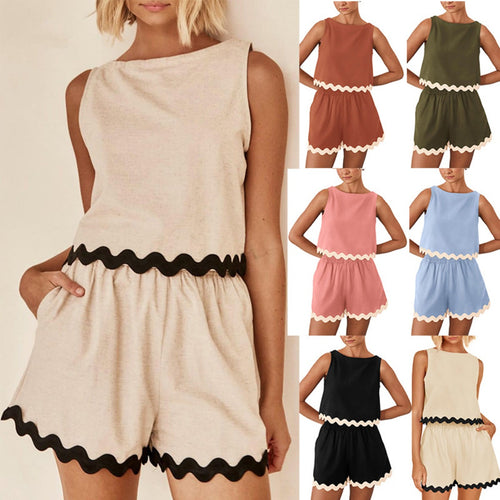 EB | Zweiteiliges Oberteil und Shorts aus Leinen und Spitze