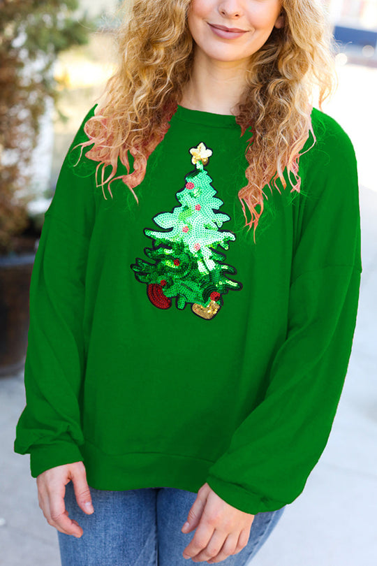 EB | Weihnachtsbaum Feiertag Pailletten Freizeit Locker Sweatshirt