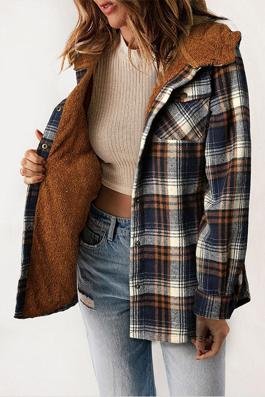 EB | Knopf Sherpa gefütterte Kapuzen-Flanelljacke