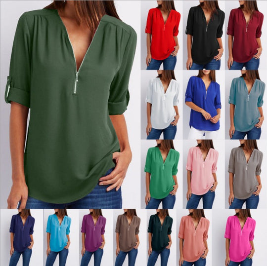 EB | V-Ausschnitt plus Größe Frauen ärmellos Chiffon Shirt