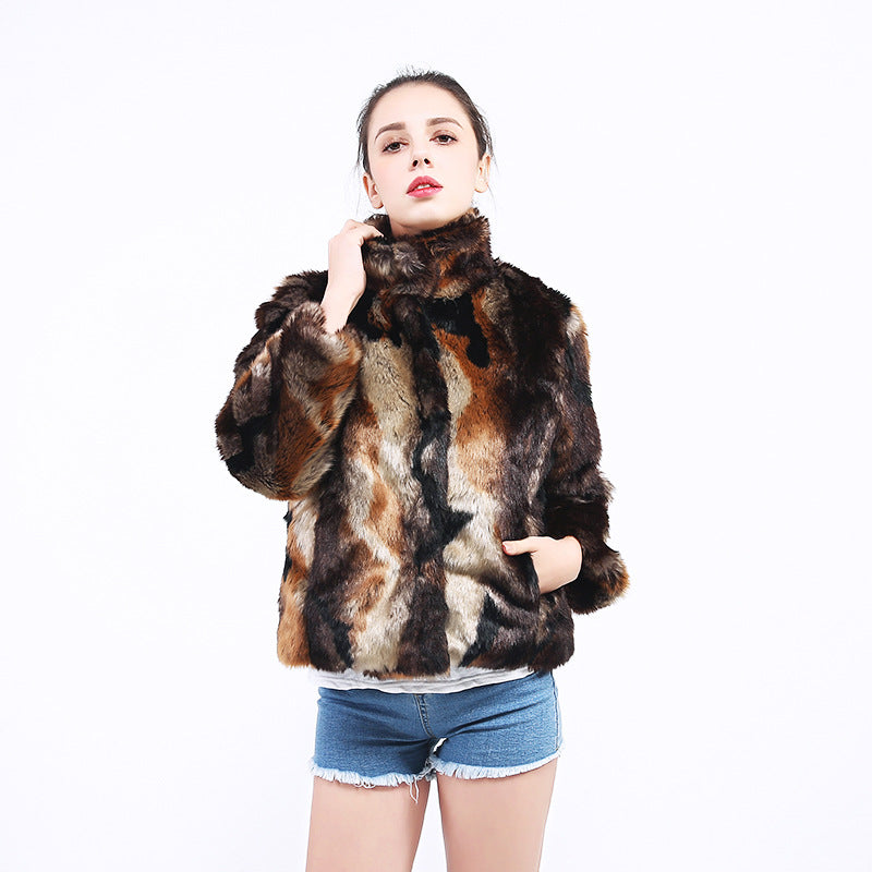 Damen Kunstpelzjacke mit hohem Kragen und modischem Design EB