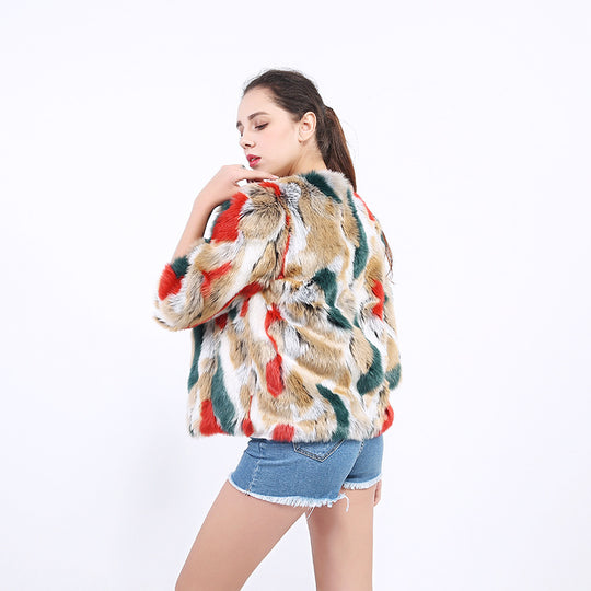 Damen Flauschige Kunstpelzjacke mit lebhaftem Muster und weit geschnittenen Ärmeln EB