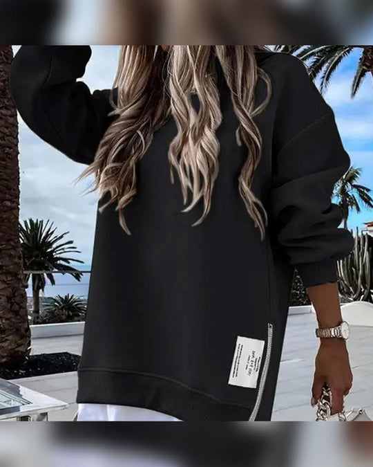 EB | Sweatshirtkleid mit Langen Ärmeln Reißverschluss und Schlitz