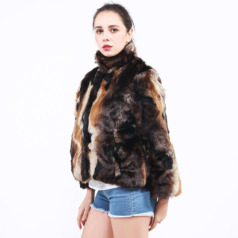 Damen Kunstpelzjacke mit hohem Kragen und modischem Design EB