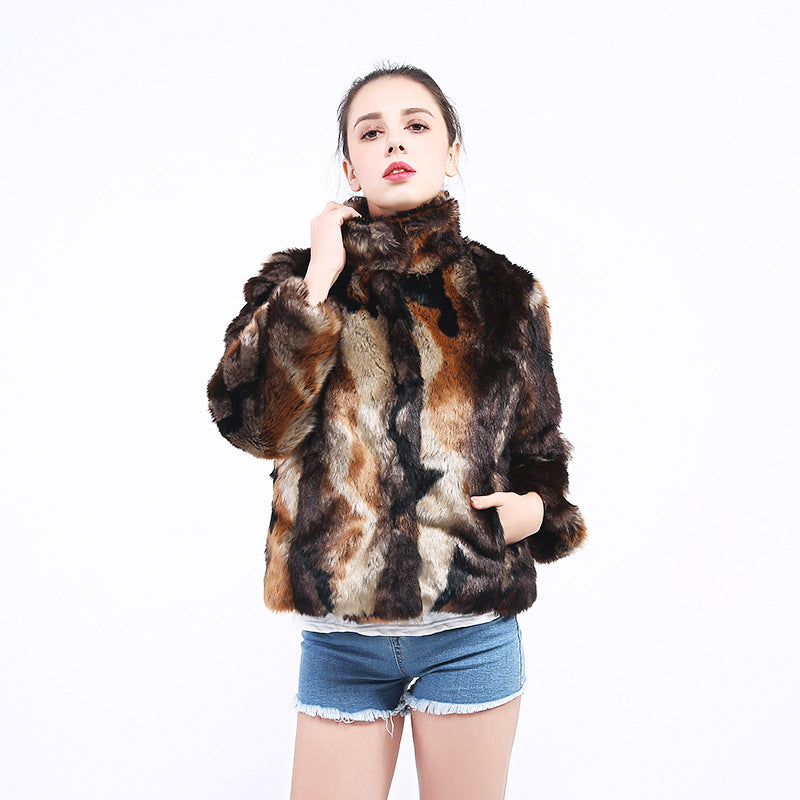 Damen Kunstpelzjacke mit hohem Kragen und modischem Design EB