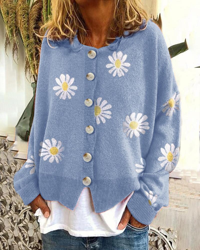 EB | Blumengemusterte Strickjacke Weich und Leicht Lässige Eleganz