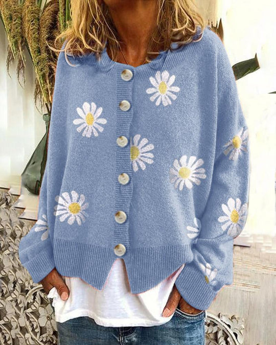 EB | Blumengemusterte Strickjacke Weich und Leicht Lässige Eleganz