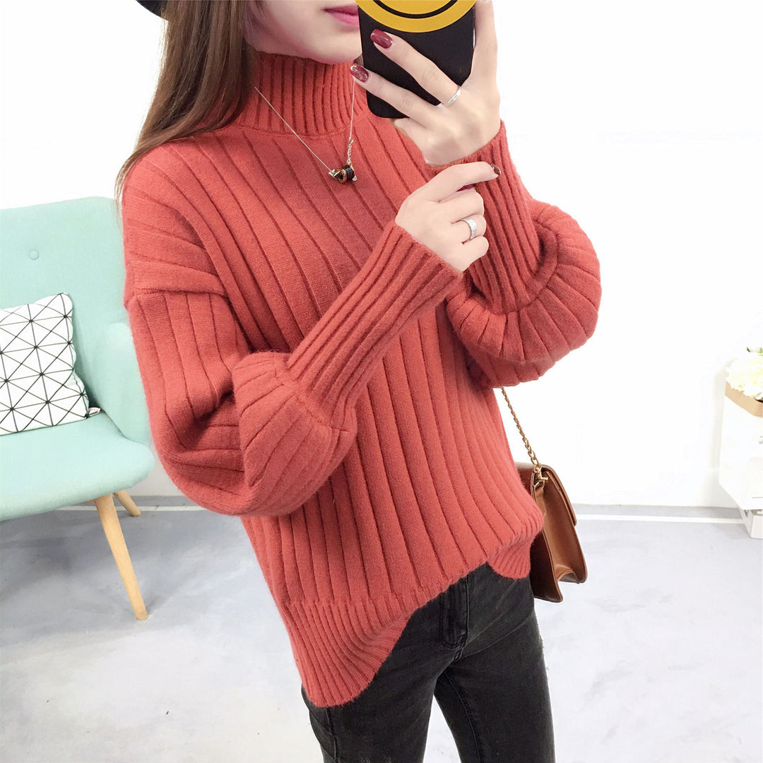 Damen Strickpullover mit hohem Kragen und lässigem Schnitt EB