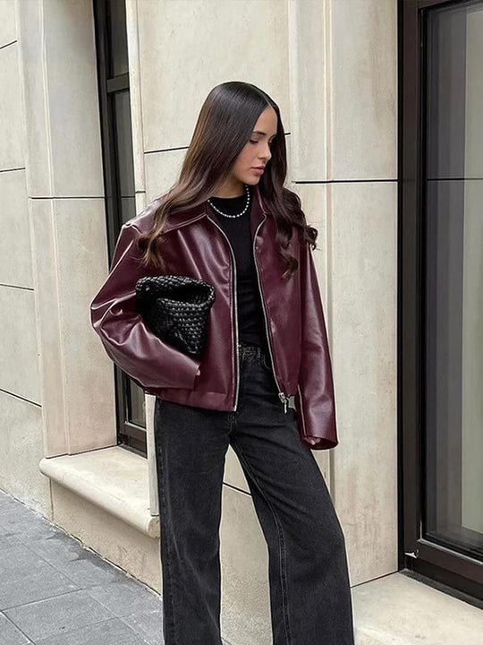 EB | Jacke Aus Kunstleder mit Stylischem Reverskragen und Reißverschlussdetails