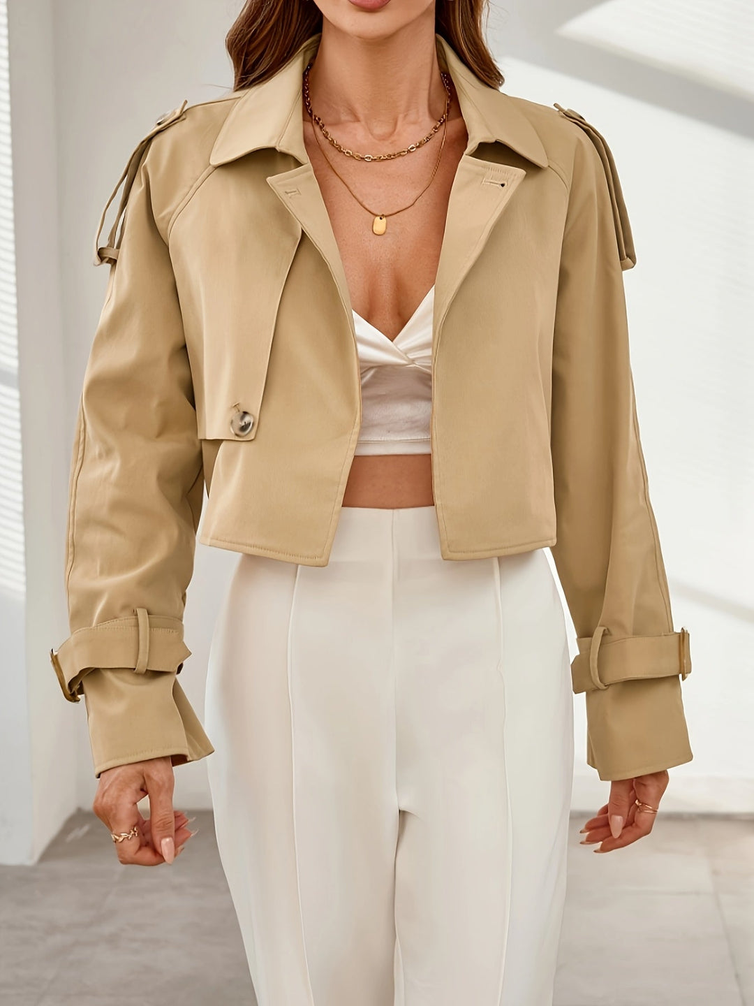 EB | Stylischer Khaki Cropped Trenchcoat - Bequem & Elegant