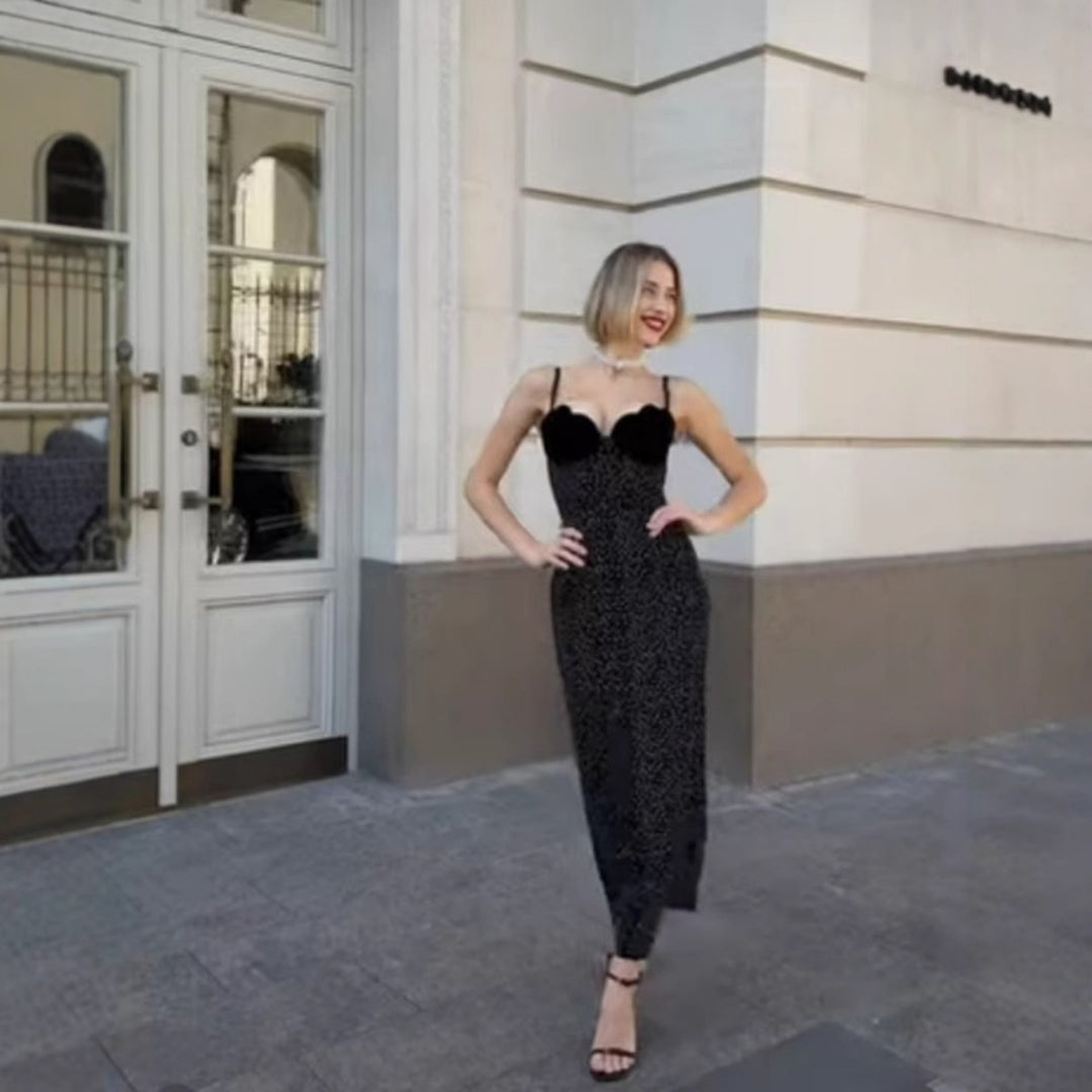 EB | Kontrastfarbenes Kleid mit Polka-Dot-Print