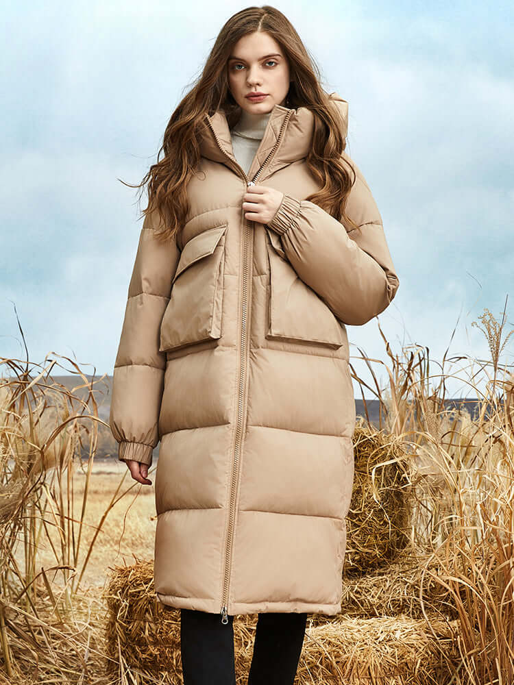EB | Damen Lange Winter Pufferjacke mit Kapuze