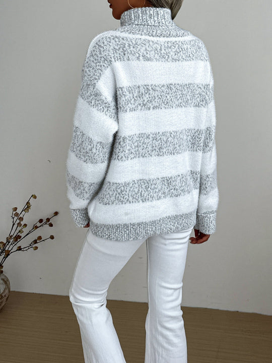 EB | Strickpullover mit Rollkragen Acrylmischung Gestreiftes Muster