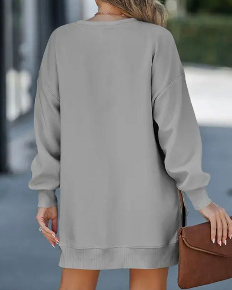 EB | Sweatshirtkleid mit Langen Ärmeln Reißverschluss und Schlitz
