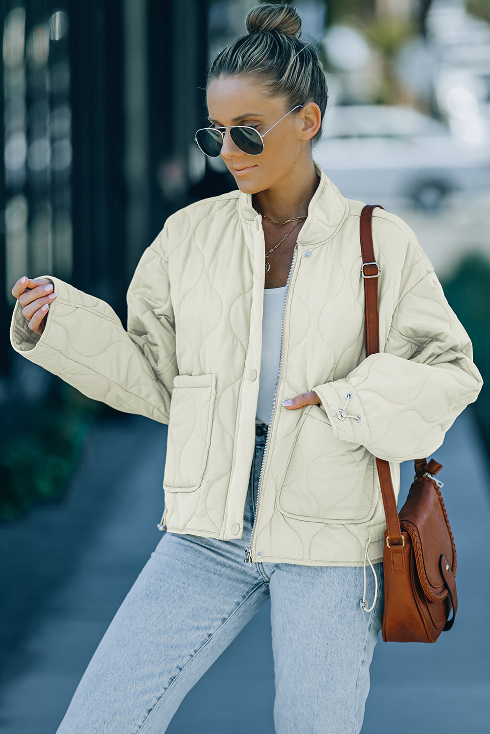 EB | Kordelzug Gefallene Schulter Gequiltete Jacke