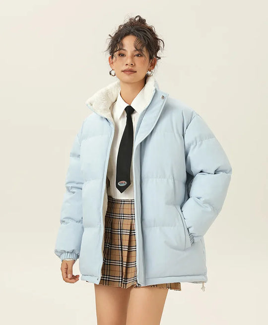 EB | Lockere Jacke mit Stehkragen aus dickem, warmem Baumwollstoff
