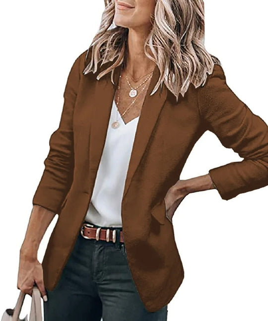 EB - Damen Blazer Einfarbig Jacke, Lange Ärmel