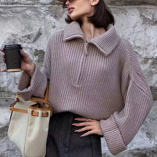 EB | Rippstrick Pullover mit Reißverschluss Weich und Warm Lässige Eleganz