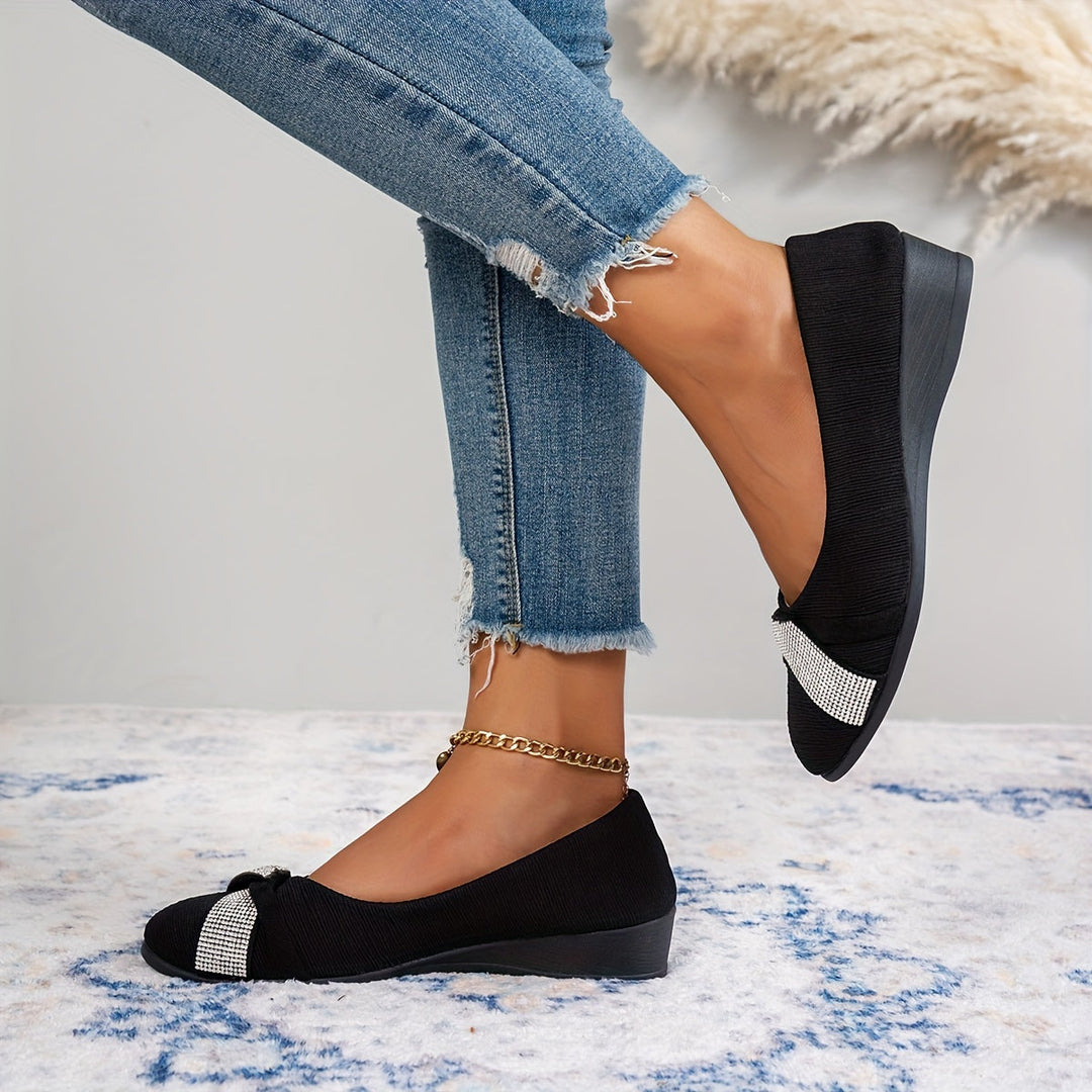 Elegante Kristall-Bogen-Keilabsatz-Sandalen EB EB
