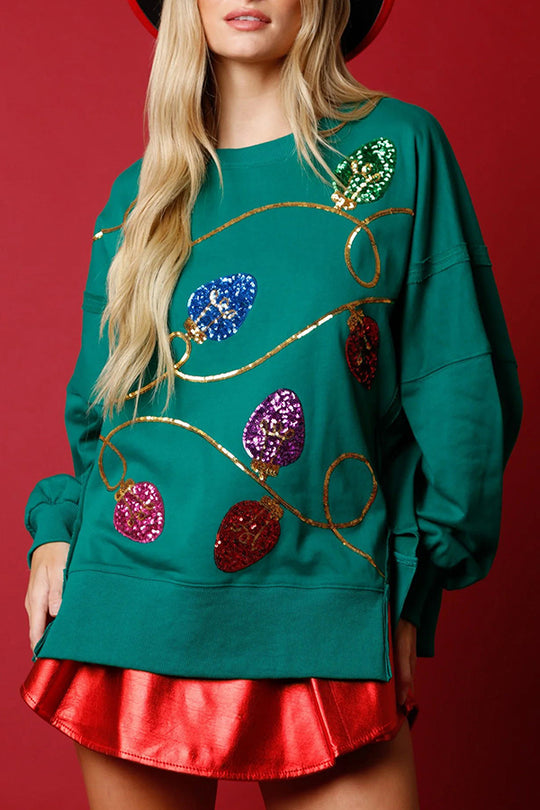 EB | Weihnachtslichter Pailletten Schlitz Pullover Sweatshirt