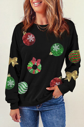 EB | Pailletten Weihnachtsgrafik Pullover Sweatshirt