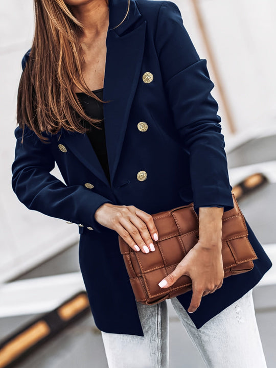 EB | Lange Elegante Damenblazer Mit Doppelter Knopfleiste
