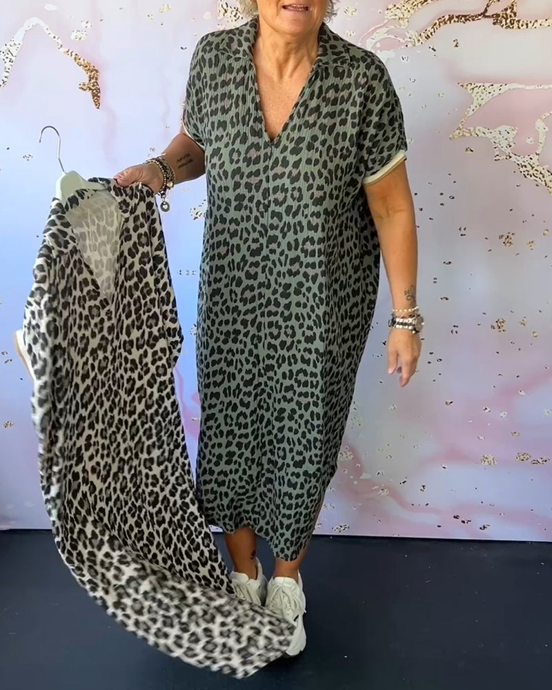 EB | Entspanntes Kleid mit V-Ausschnitt und Leopardenmuster für Damen