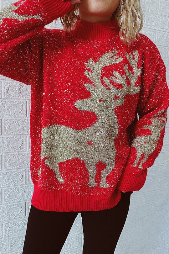 EB | Weihnachtsmuster Gestrickter Rundhalsausschnitt Langarmpullover