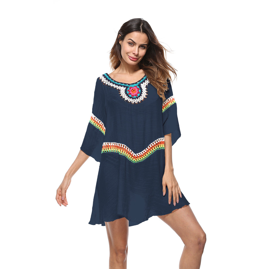 Damen luftiger Strandkaftan mit bunten Stickdetails EB
