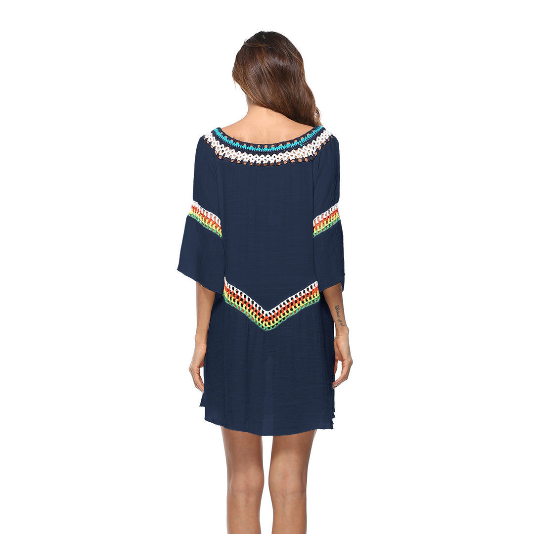 Damen luftiger Strandkaftan mit bunten Stickdetails EB