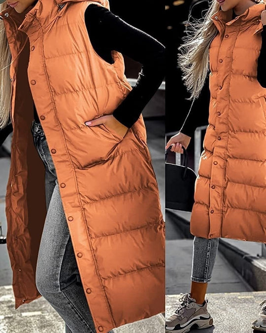 EB | Ärmellose, Lässige Steppjacke mit Kapuze und Reißverschluss