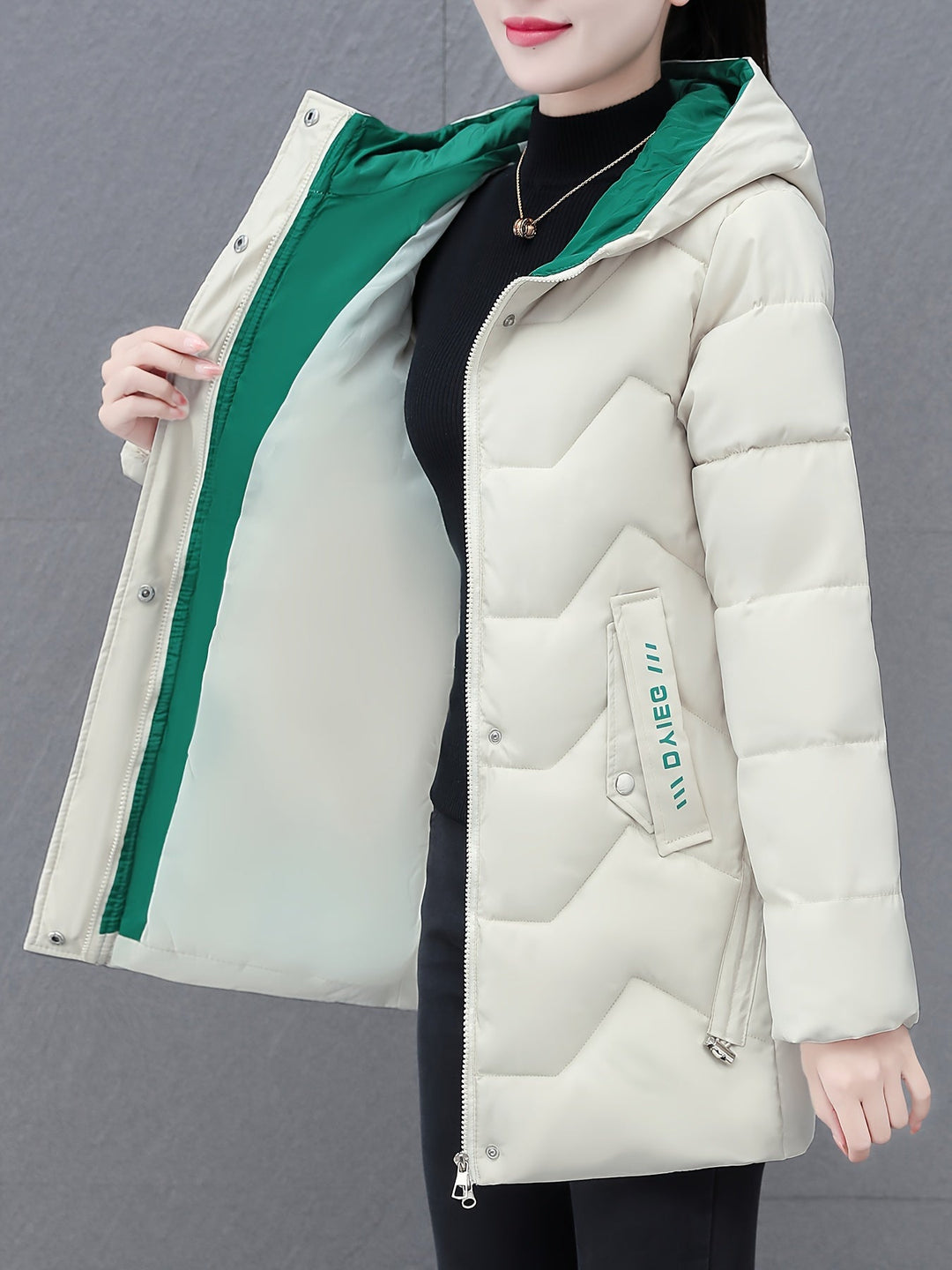 EB | Langes, lässiges Damen-Daunenjacke mit Kapuze