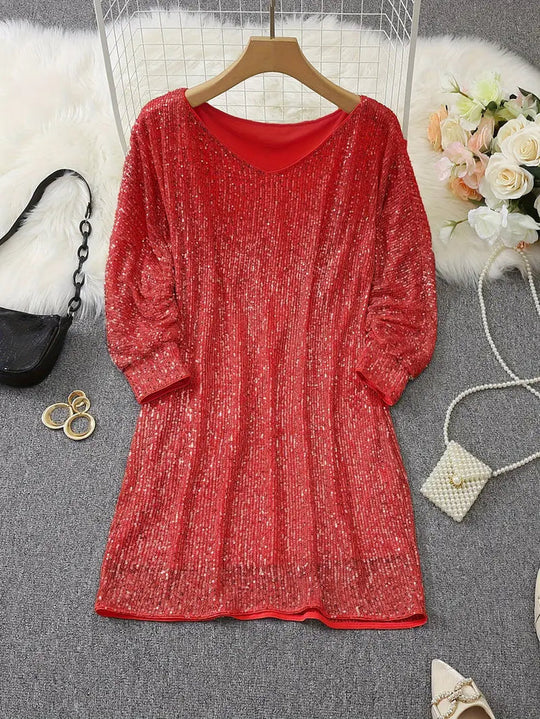 EB | Blote Schultern Pailletten Mini Kleid