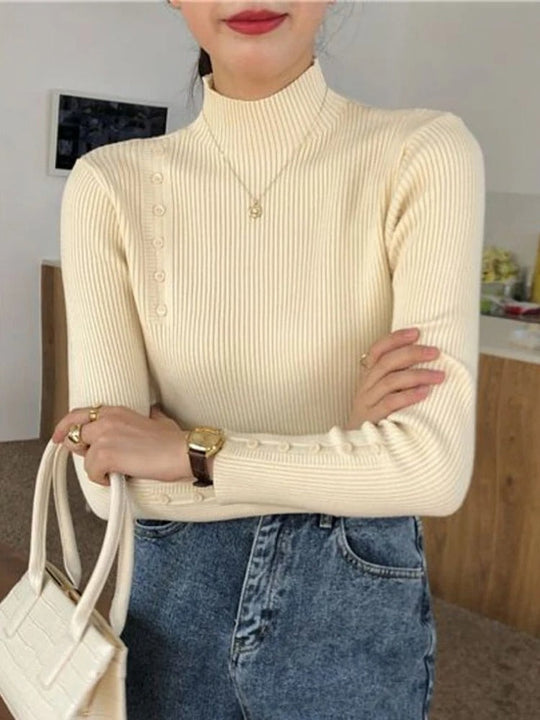 EB | Eleganter Pullover mit Zierknöpfen und Stehkragen