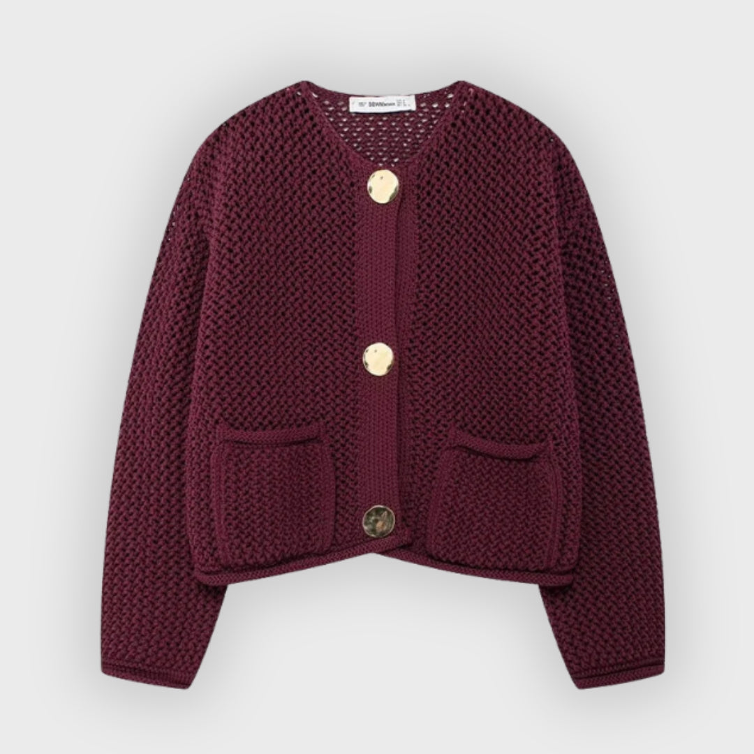 EB | Mesh Strick Strickjacke mit Fronttaschen