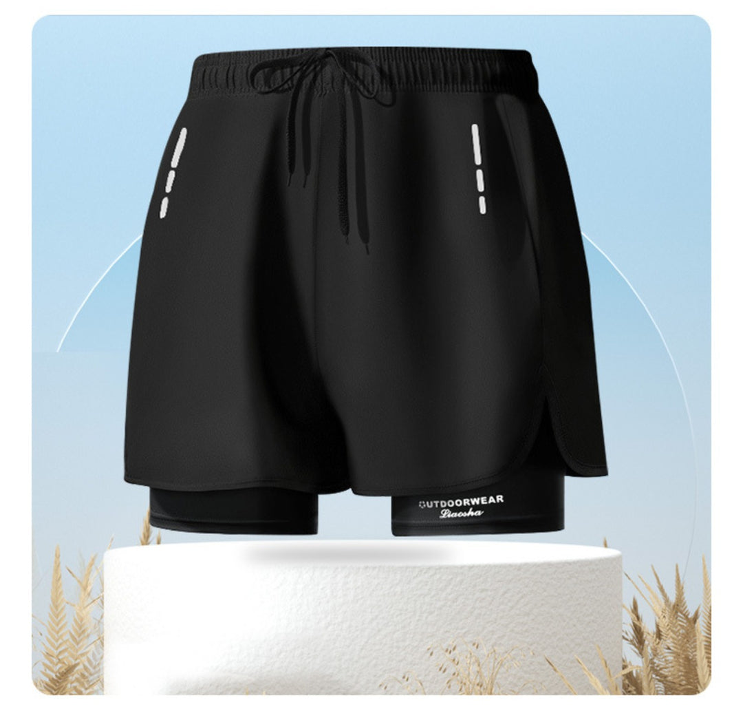 EB | Doppellagige Herren Sport Fitness Anti-Peinlichkeit Strandhose