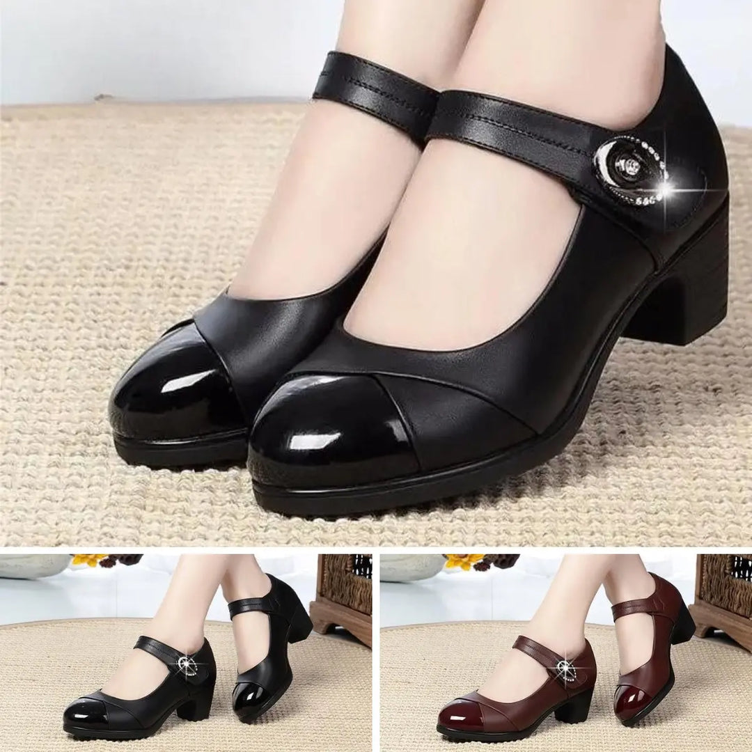 Damen Schuhe mit runder Spitze aus Leder EB